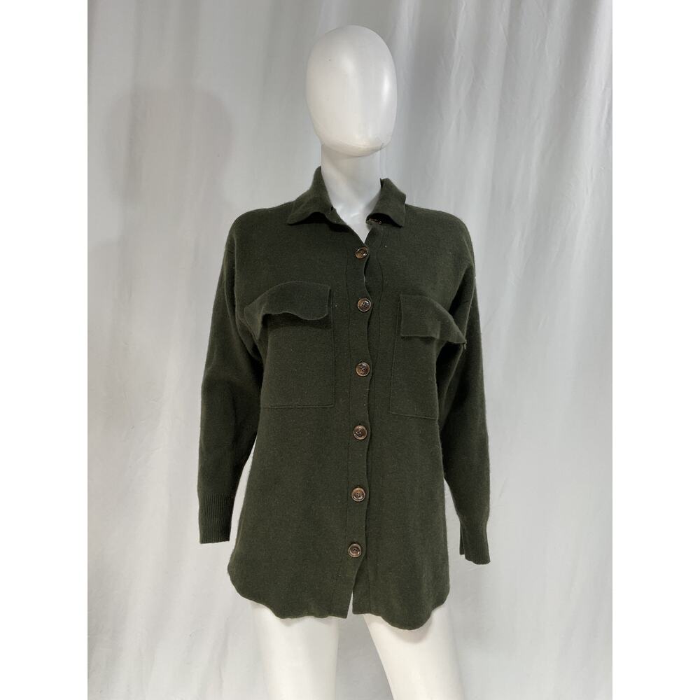 Autumn Cashmere Green Long Sleve Cashmere Blend Knitted Shirt Size S